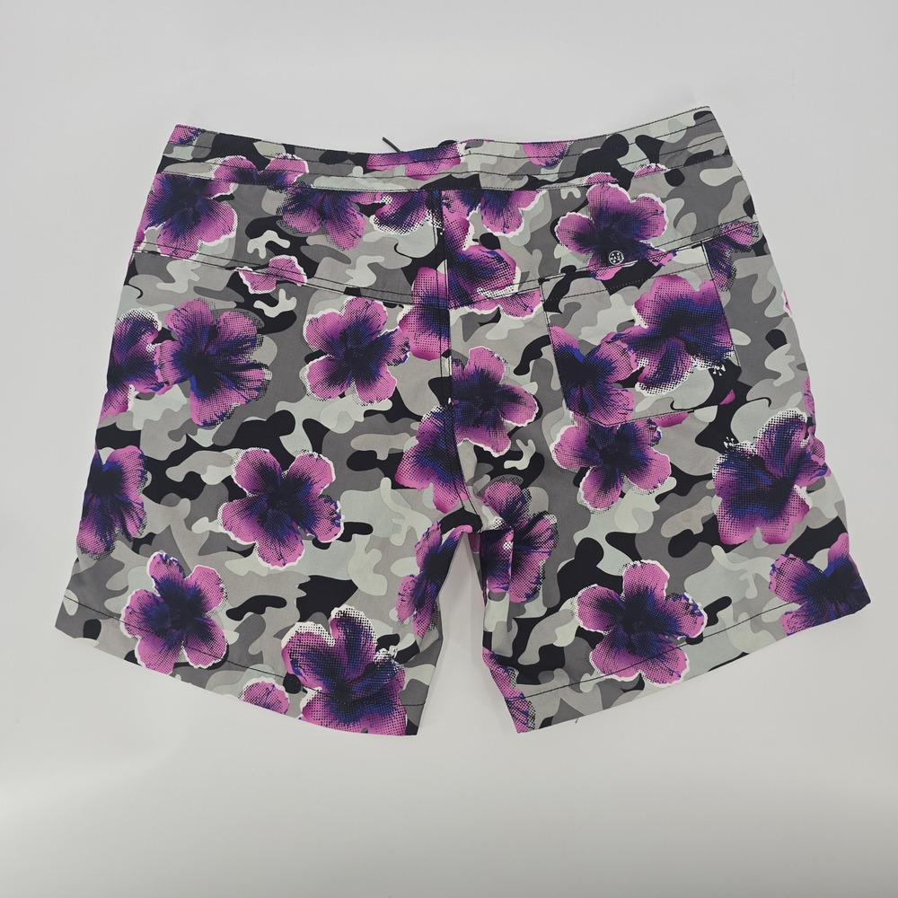 Maui and Sons Mens 34 Board Shorts Grey Camo Purple Floral Ripstop Swim Trunks - Picture 2 of 7